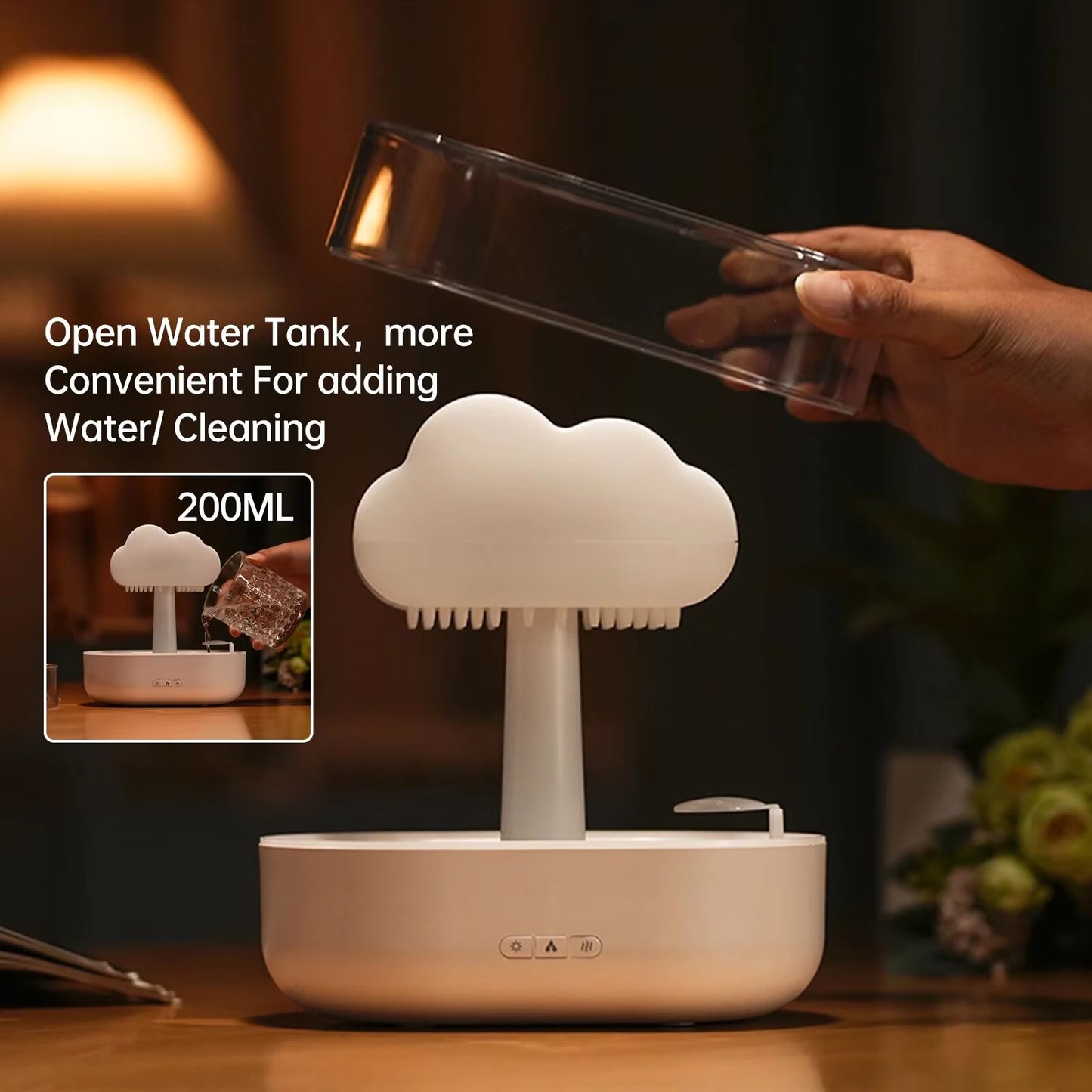 Rain Cloud Humidifier 200ML Essential Oils Aroma Diffuser with Water Drops and Colorful Night Light Mushroom Humidifier