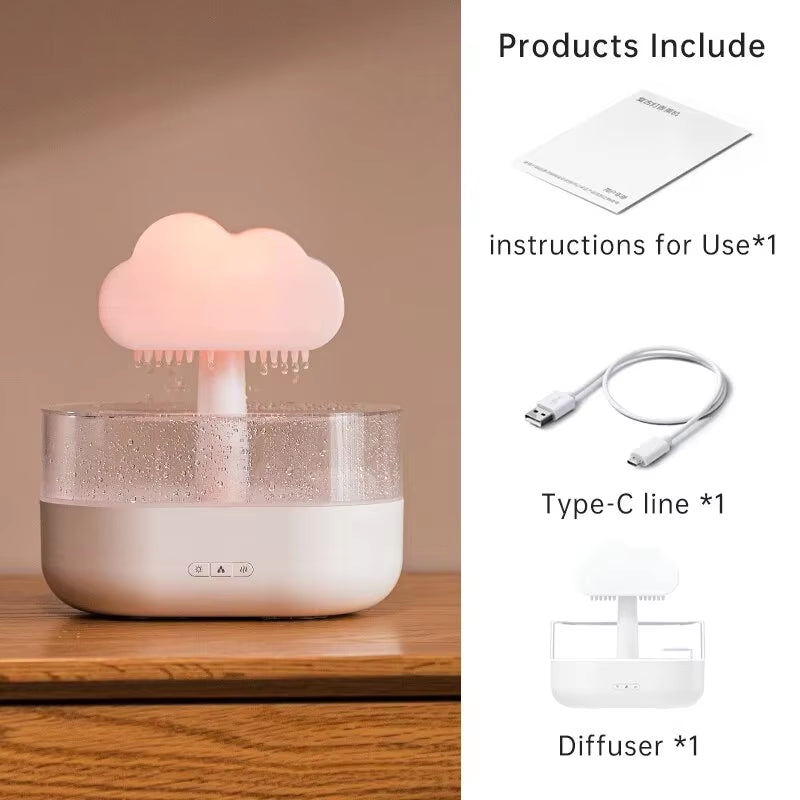 Rain Cloud Humidifier 200ML Essential Oils Aroma Diffuser with Water Drops and Colorful Night Light Mushroom Humidifier
