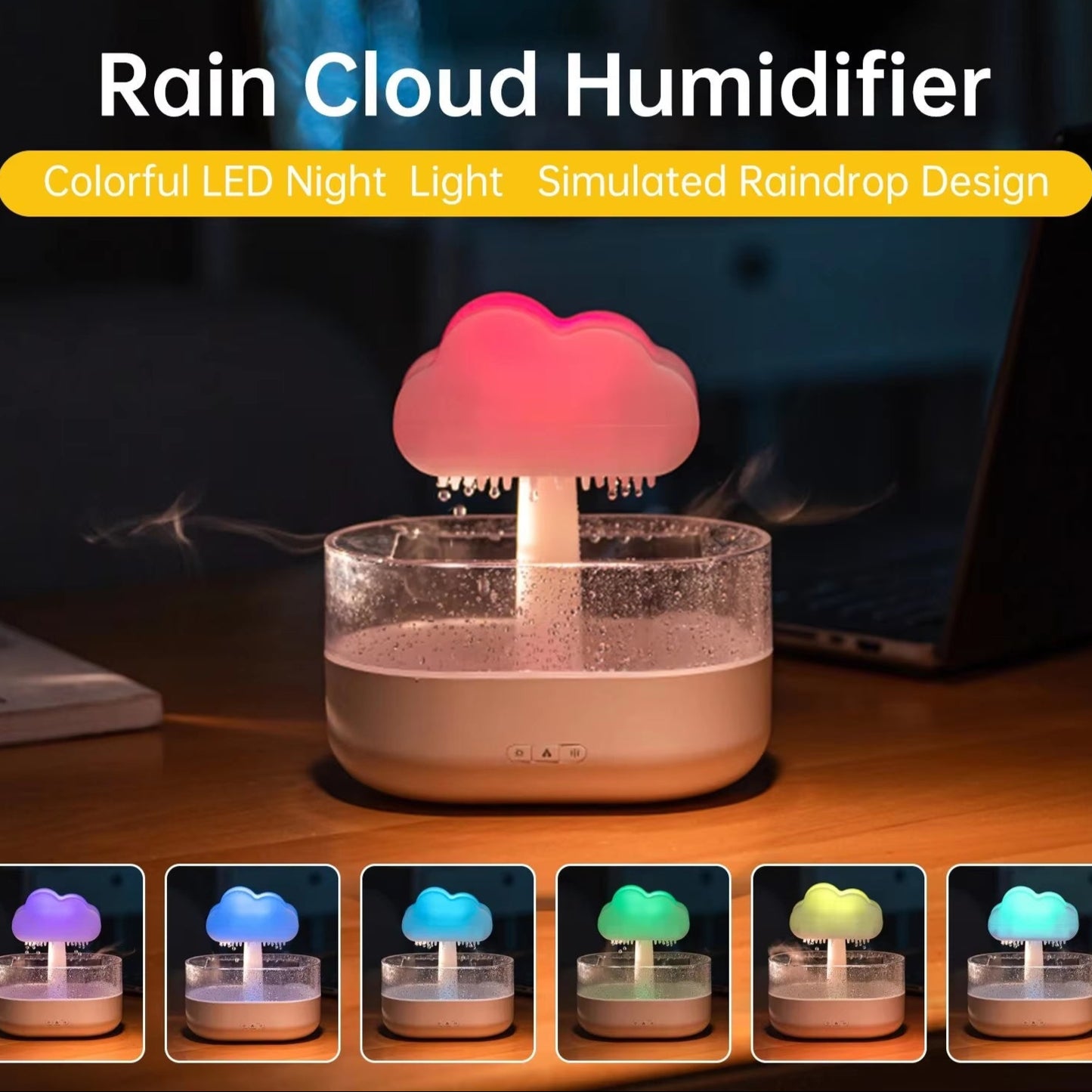 Rain Cloud Humidifier 200ML Essential Oils Aroma Diffuser with Water Drops and Colorful Night Light Mushroom Humidifier