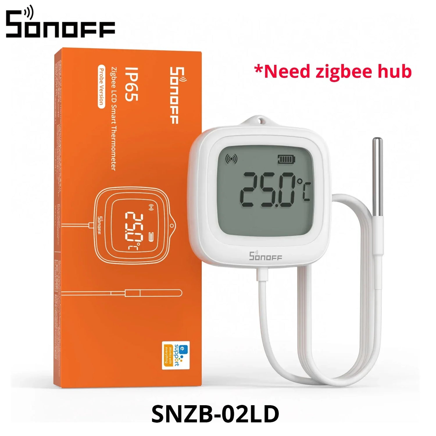 SNZB-02LD Zigbee3.0 LCD Smart Thermometer with Probe IP65 Waterproof for Fridge Pool Fish Tank Wine Cellar via Zbbridge-P